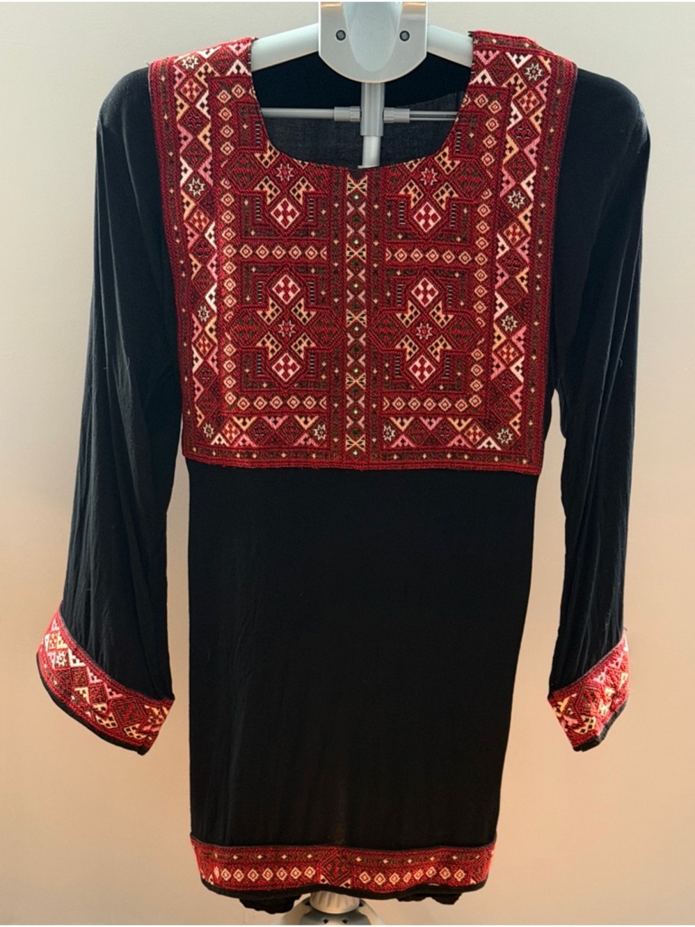 Vintage Long Blouse with Red Embroidered Panel - Picture 2 of 11